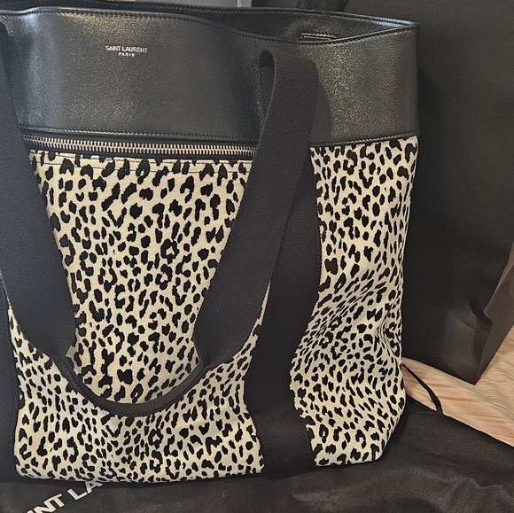 Saint Laurent Paris Olona Leopard Spotted Canvas Tote - Picture 2 of 8